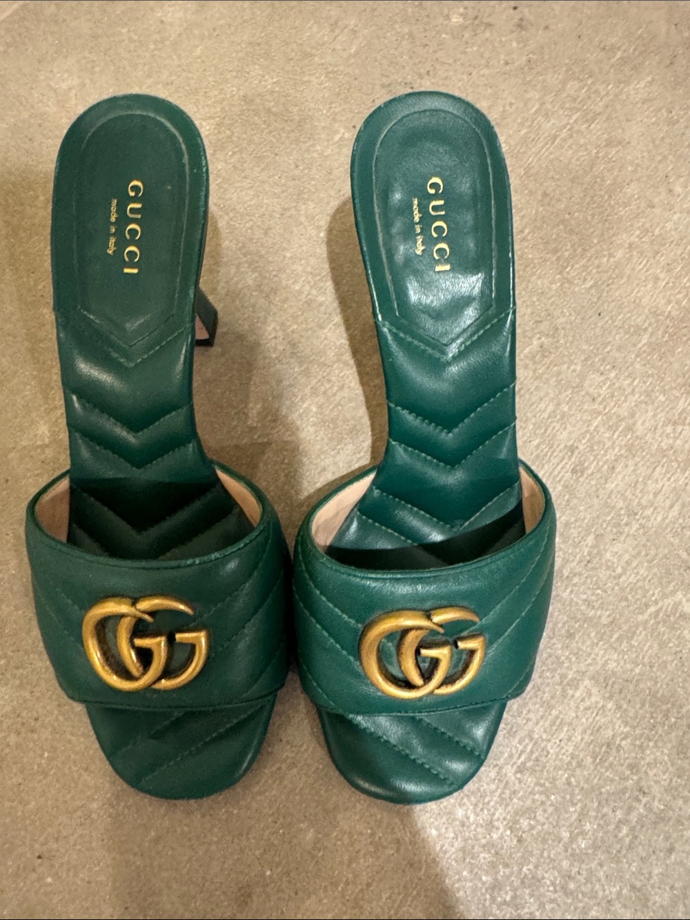 Gucci Teal Quilted Leather Slide Mules with Gold Double G - Picture 2 of 6